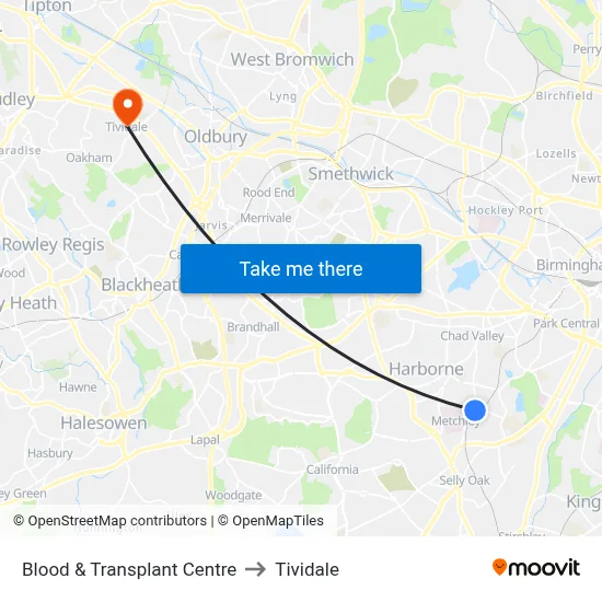 Blood & Transplant Centre to Tividale map