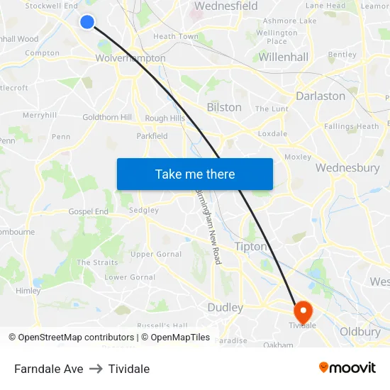 Farndale Ave to Tividale map