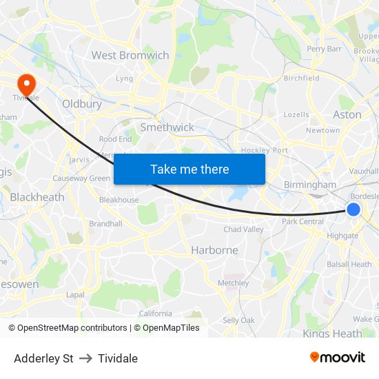 Adderley St to Tividale map