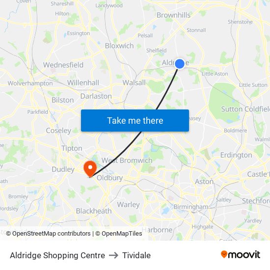 Aldridge Shopping Centre to Tividale map