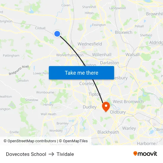 Dovecotes School to Tividale map