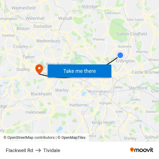 Flackwell Rd to Tividale map
