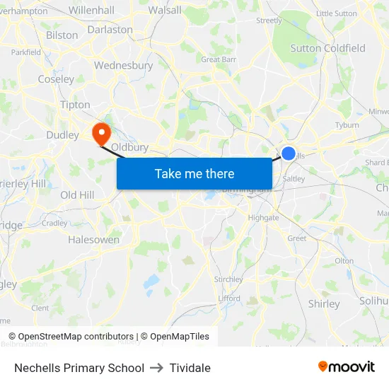Nechells Primary School to Tividale map