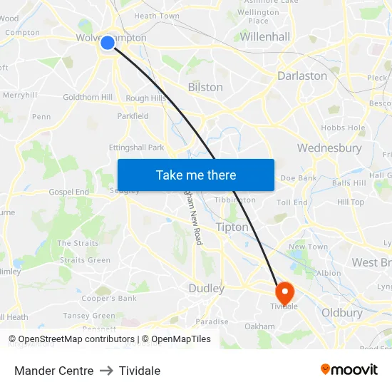 Mander Centre to Tividale map