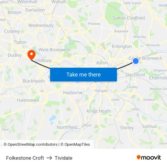Folkestone Croft to Tividale map