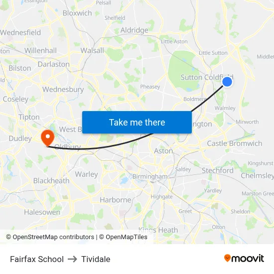 Fairfax School to Tividale map
