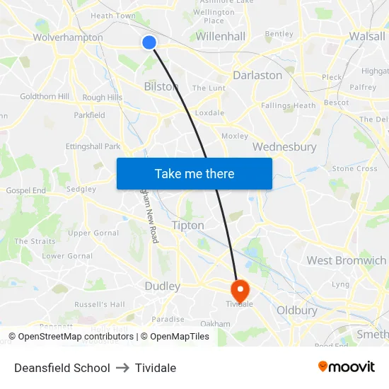 Deansfield School to Tividale map