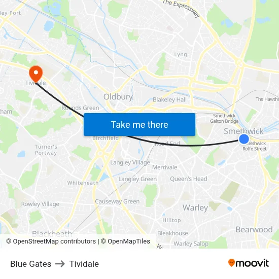 Blue Gates to Tividale map