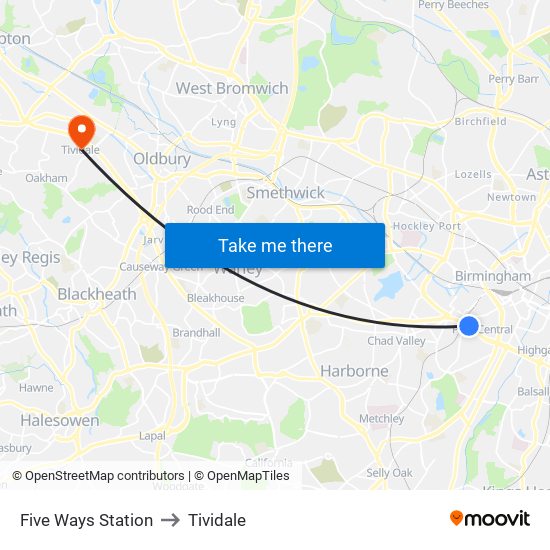 Five Ways Station to Tividale map