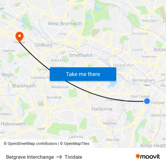 Belgrave Interchange to Tividale map