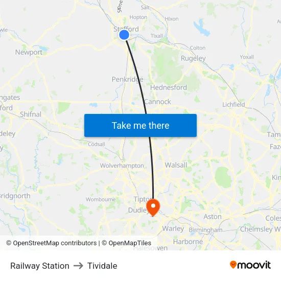 Railway Station to Tividale map