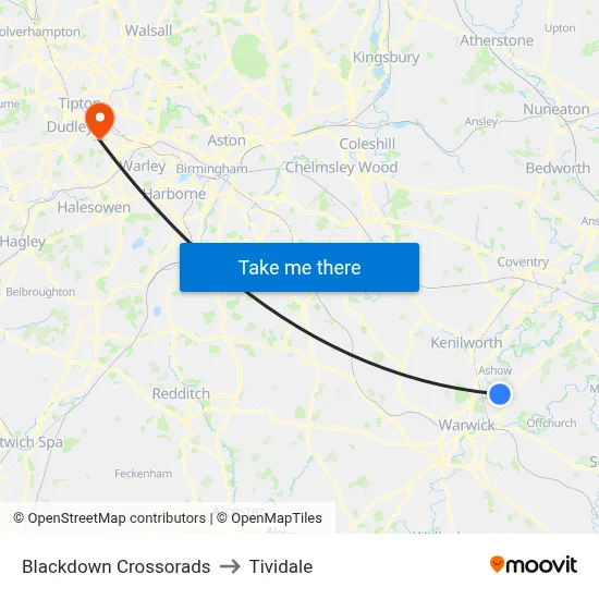 Blackdown Crossorads to Tividale map