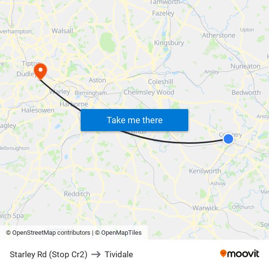 Starley Rd (Stop Cr2) to Tividale map