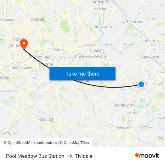 Pool Meadow Bus Station to Tividale map