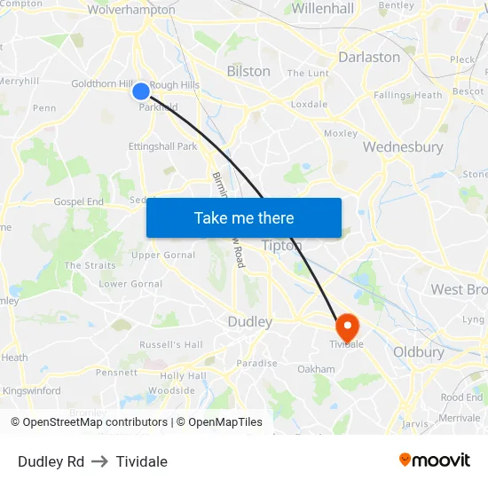 Dudley Rd to Tividale map