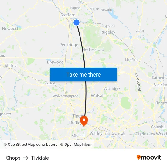 Shops to Tividale map
