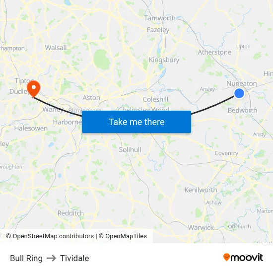 Bull Ring to Tividale map