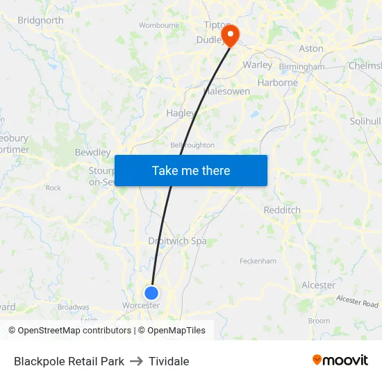 Blackpole Retail Park to Tividale map