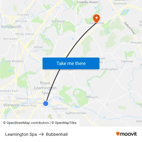 Leamington Spa to Bubbenhall map