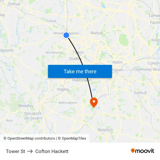 Tower St to Cofton Hackett map
