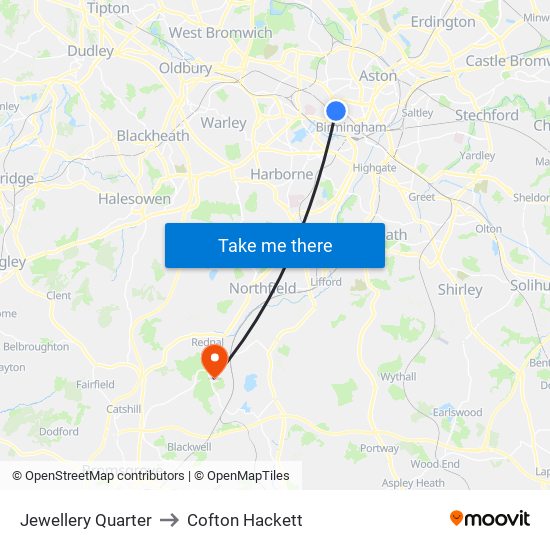 Jewellery Quarter to Cofton Hackett map