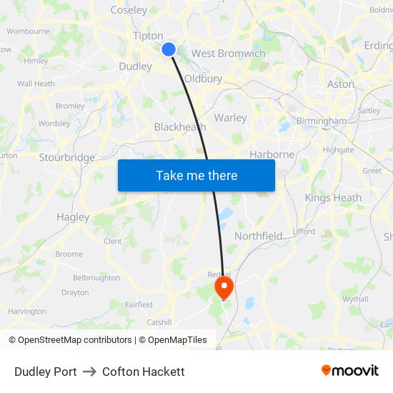 Dudley Port to Cofton Hackett map