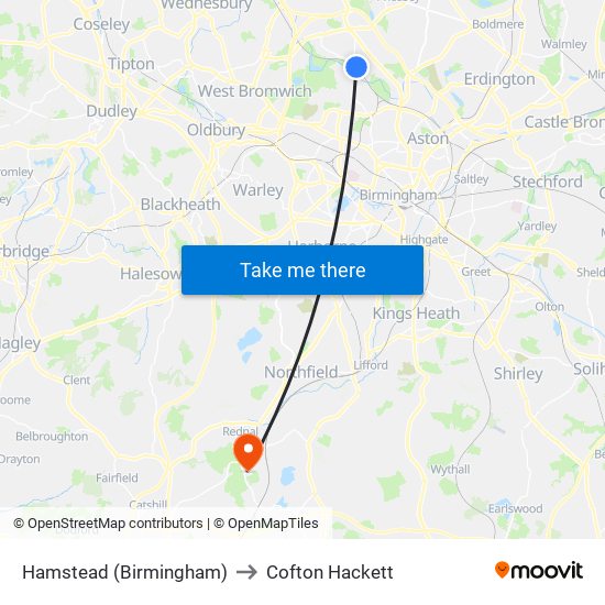 Hamstead (Birmingham) to Cofton Hackett map