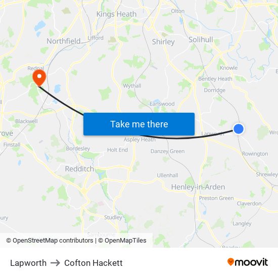 Lapworth to Cofton Hackett map