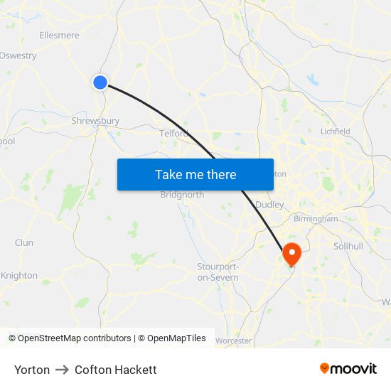 Yorton to Cofton Hackett map