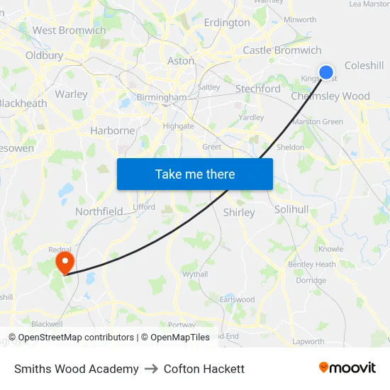 Smiths Wood Academy to Cofton Hackett map