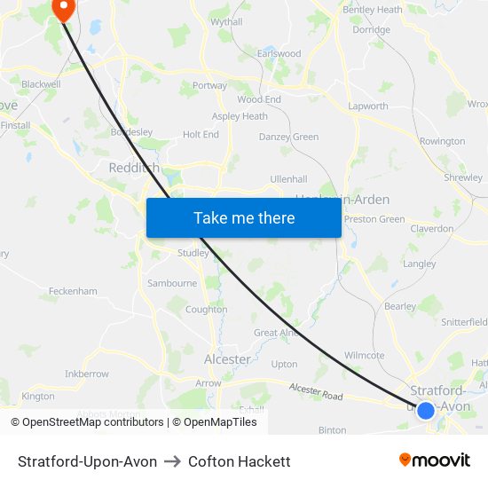 Stratford-Upon-Avon to Cofton Hackett map