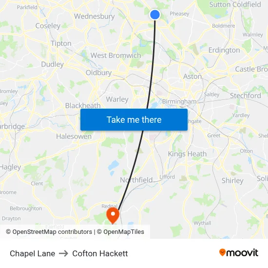 Chapel Lane to Cofton Hackett map