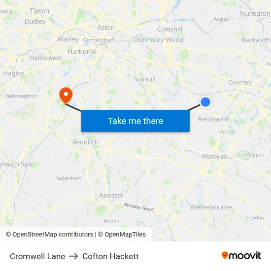 Cromwell Lane to Cofton Hackett map