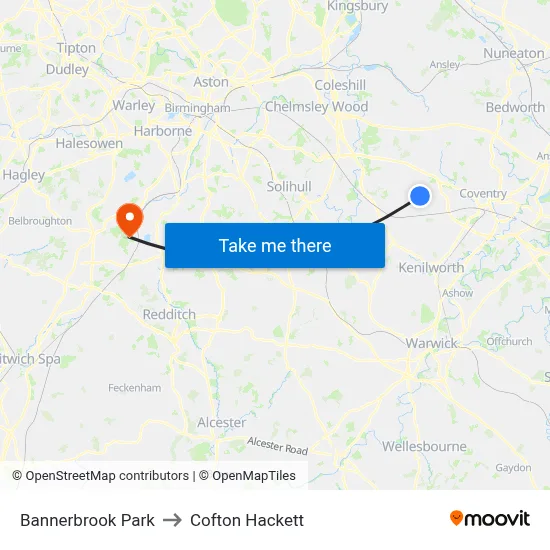 Bannerbrook Park to Cofton Hackett map