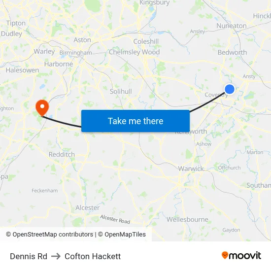 Dennis Rd to Cofton Hackett map