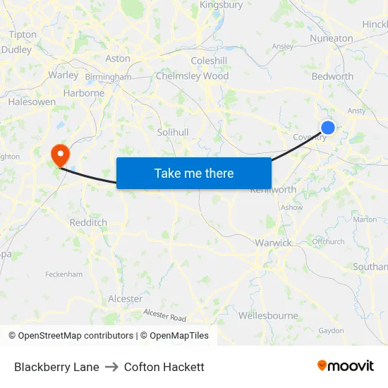 Blackberry Lane to Cofton Hackett map