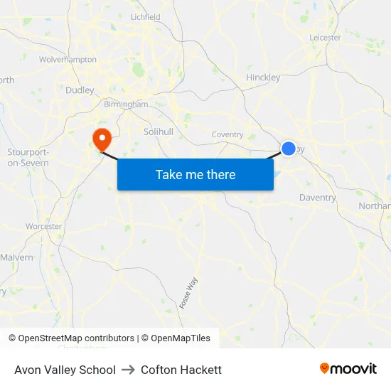 Avon Valley School to Cofton Hackett map