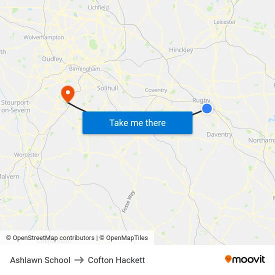Ashlawn School to Cofton Hackett map