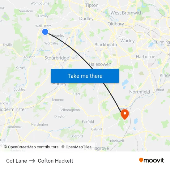Cot Lane to Cofton Hackett map