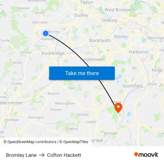 Bromley Lane to Cofton Hackett map