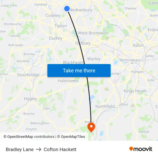 Bradley Lane to Cofton Hackett map