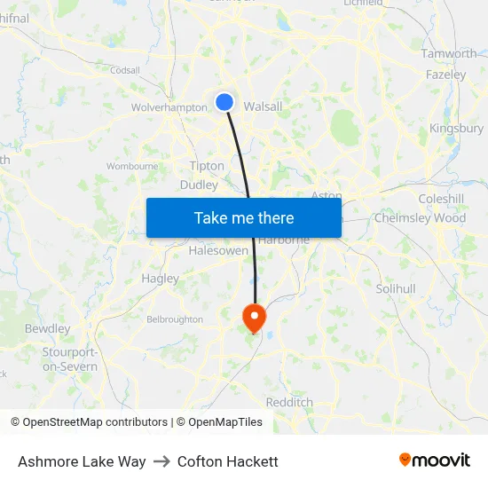 Ashmore Lake Way to Cofton Hackett map