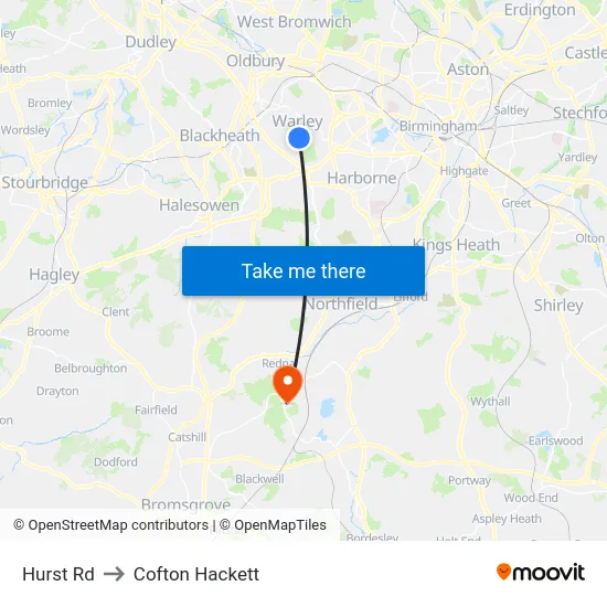 Hurst Rd to Cofton Hackett map