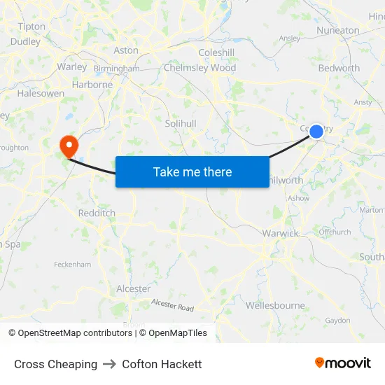 Cross Cheaping to Cofton Hackett map