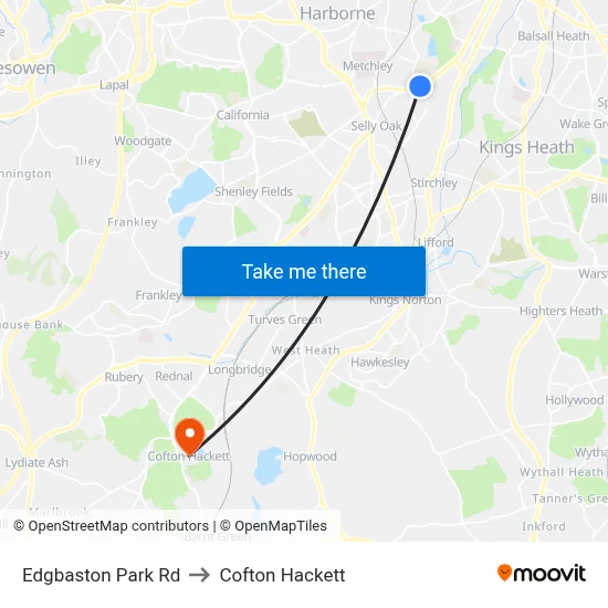Edgbaston Park Rd to Cofton Hackett map