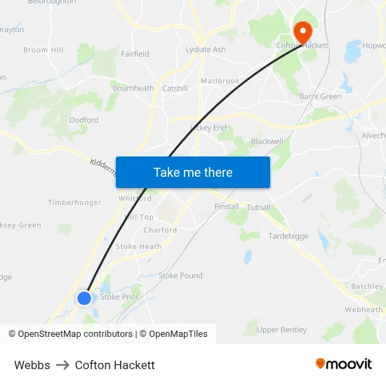 Webbs to Cofton Hackett map