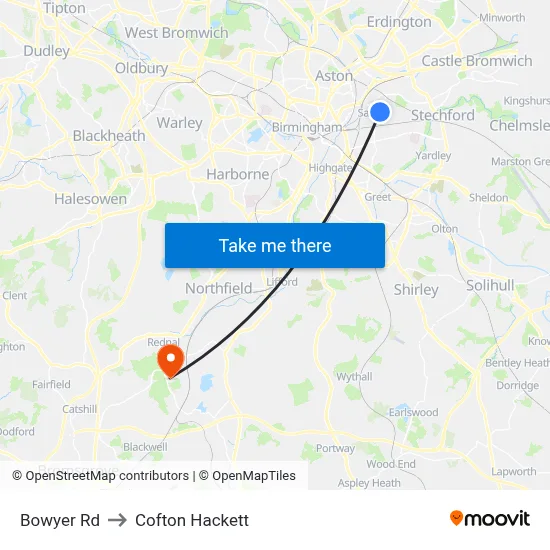 Bowyer Rd to Cofton Hackett map