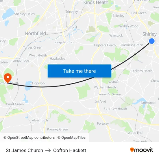 St James Church to Cofton Hackett map