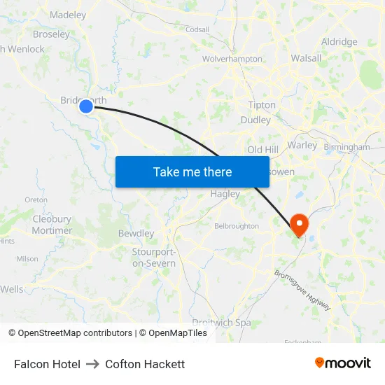 Falcon Hotel to Cofton Hackett map