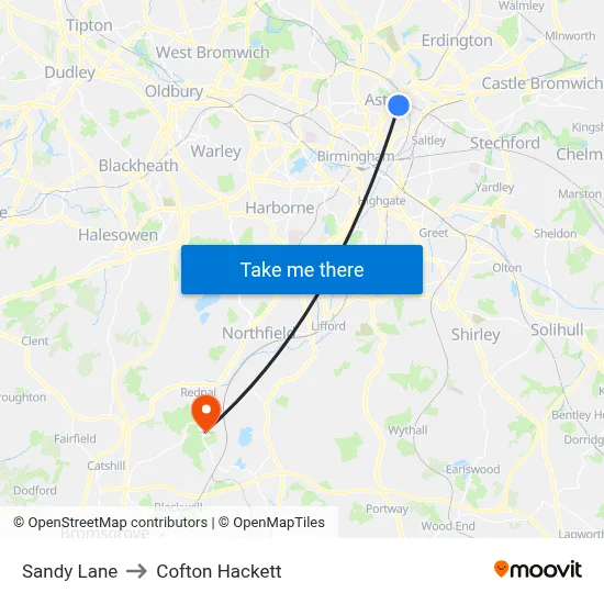 Sandy Lane to Cofton Hackett map